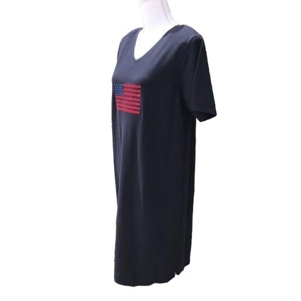 Richard T-Shirt Dress Large L Womens Vintage Black Embellished Flag Cotton NWT - Picture 5 of 11